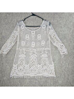 Vintage Style White Crochet Lace Tunic Dress Phase One M